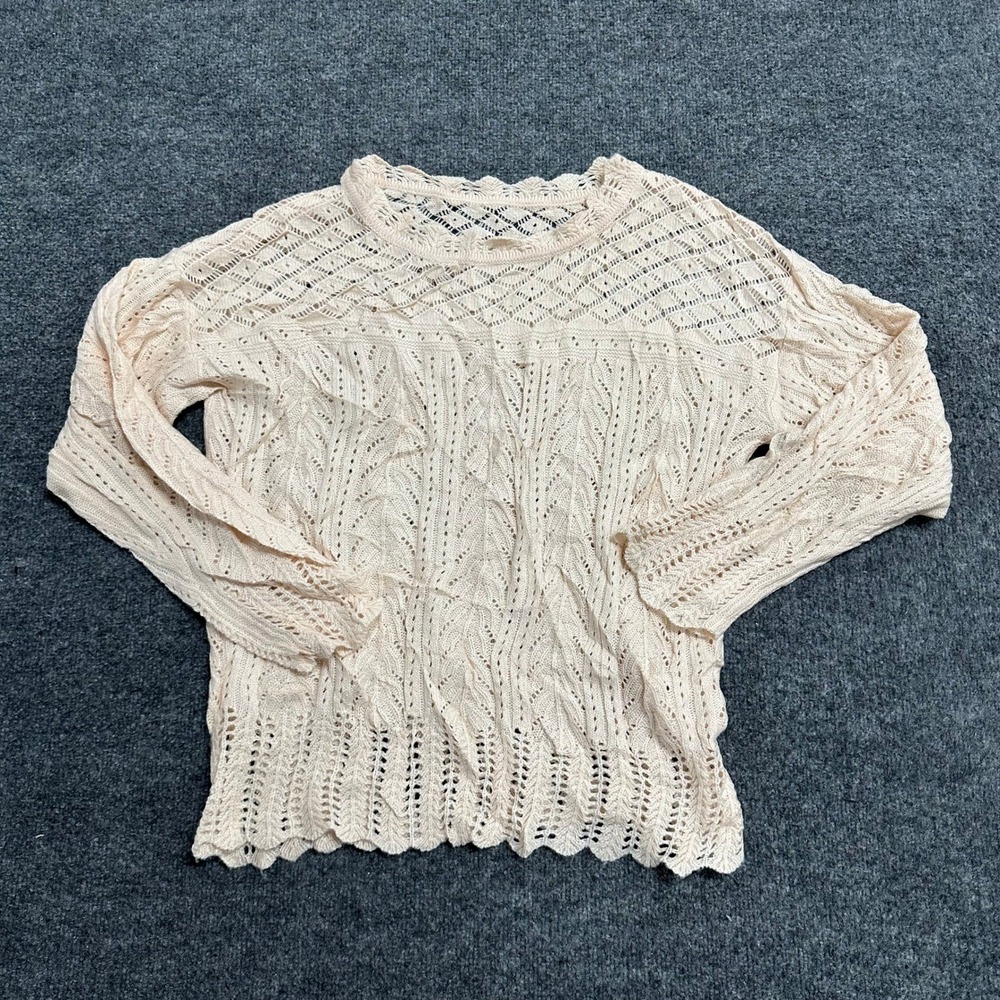 Unbranded Sweater Womens Size M Peach Crochet Knit Long Sleeve Boho Pointelle